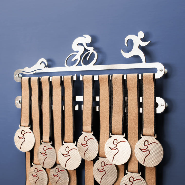 Triathlon Medaillenaufhänger - Triathlet Medaillen Display Gebürsteter Edelstahl - Ironman Medaillen