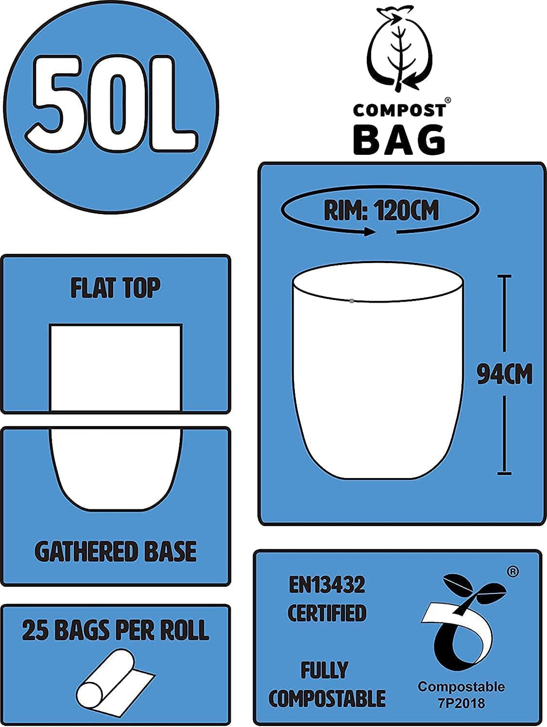 The Compost Bag Company 50 Liter x 25, kompostierbare 50-Liter-Müllbeutel, biologisch abbaubare Müll