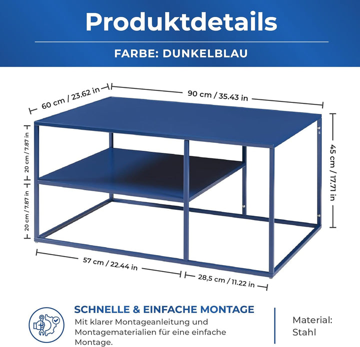 [en.casa] Couchtisch Solund Beistelltisch Metall Wohnzimmertisch mit Stauraum Sofatisch rechteckig K