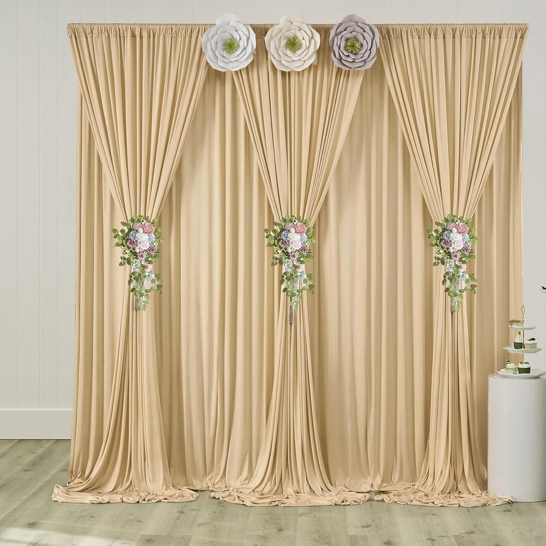 HBBMAGIC 2 Stücke 1,5×3cm Beige Hintergrund Vorhänge für Hochzeit Party 100% Polyester Falten freie