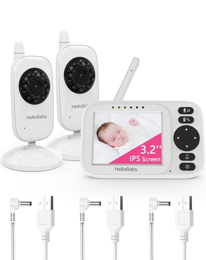HelloBaby Babyphone mit 2 Kameras ohne WLAN, 3,2 Zoll Bildschirm