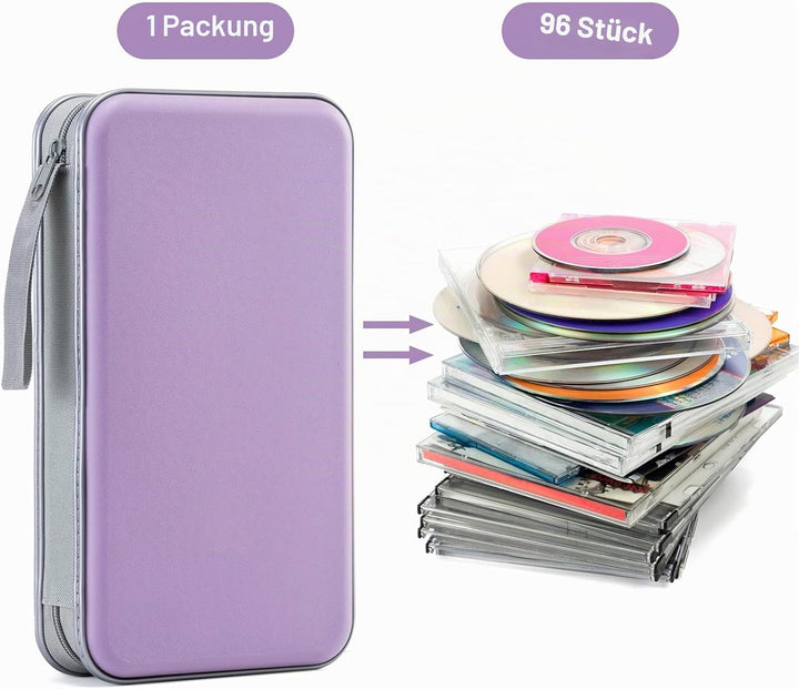 LIOVODE DVD-Tasche,96 Kapazität CD-Hülle Halter Lagerung Veranstalter Hartplastik Schutz Disc-Geldbö