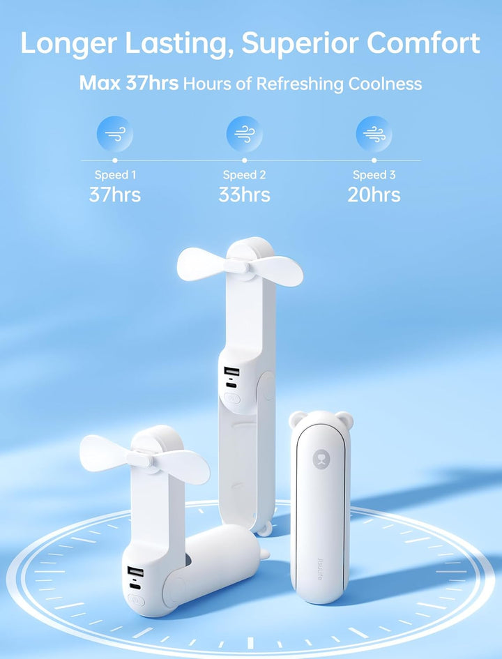 JISULIFE Handventilator Mini Ventilator 3 IN 1, mit 4500 mAh Powerbank USB Akku Klein, Batteriebetri