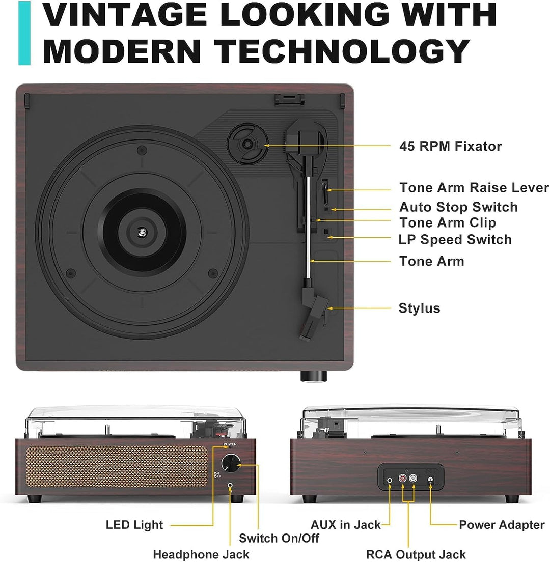 Trynnay Plattenspieler mit Lautsprecher Vinyl Schallplattenspieler Wireless LP Phonograph mit Eingeb