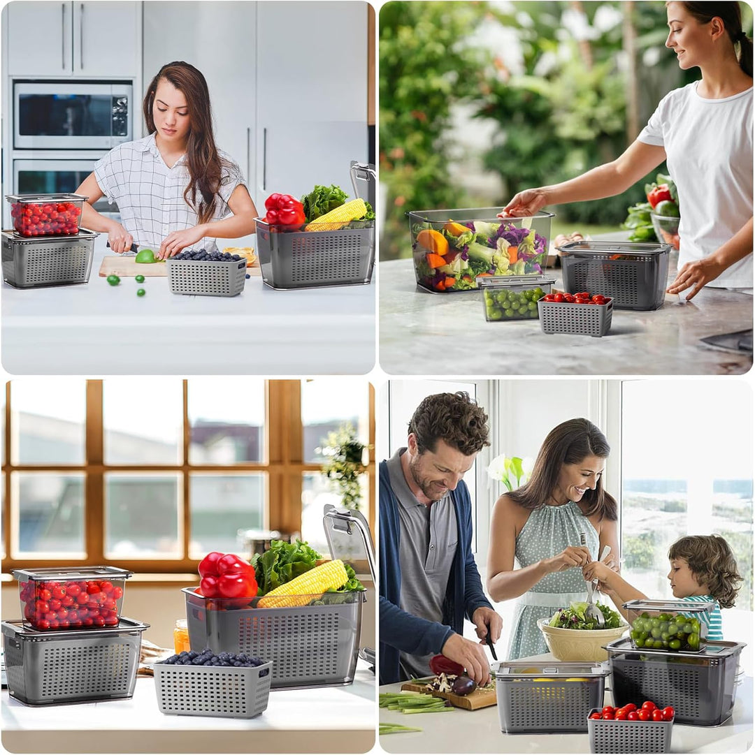 Luxear 3 Set Frischhaltedosen Obst Gemüse mit Deckel Sieb, 4L+1,7L+0,5L BPA frei Vorratsdosen, Kühls