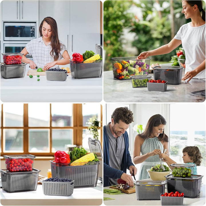 Luxear 3 Set Frischhaltedosen Obst Gemüse mit Deckel Sieb, 4L+1,7L+0,5L BPA frei Vorratsdosen, Kühls