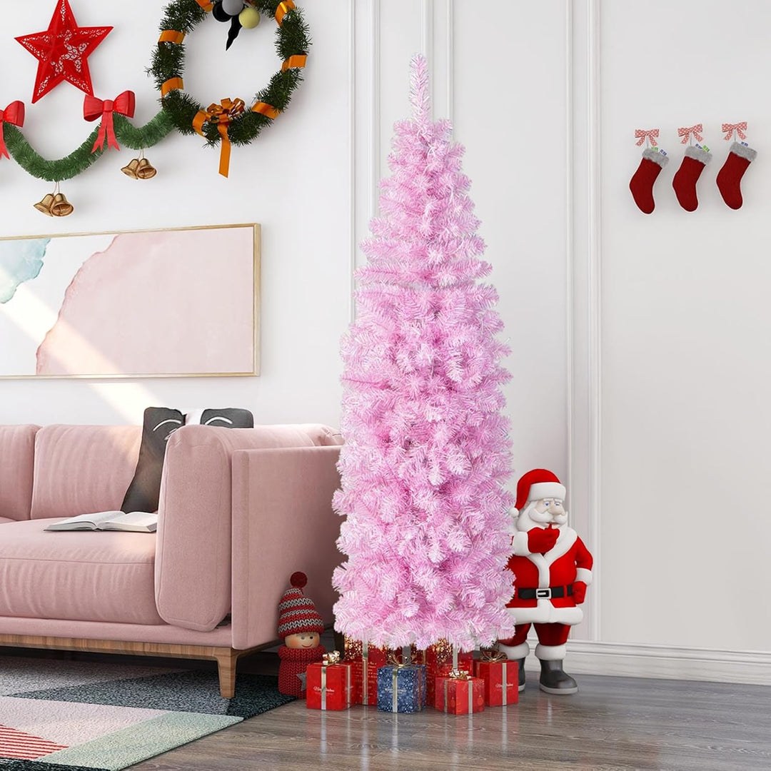 COSTWAY 180cm Künstlicher Weihnachtsbaum Bleistift, LED beleuchteter Tannenbaum mit 250 kaltweissen