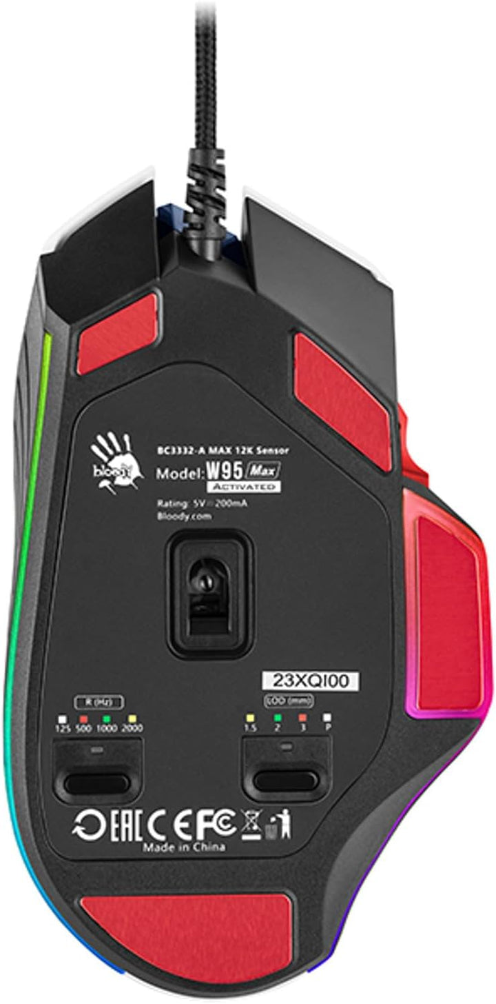 A4tech W95Max Sports Gaming Maus, Optische Kabelgebundene Gaming-Maus, USB 12 000 CPI, 8000 FPS, 250
