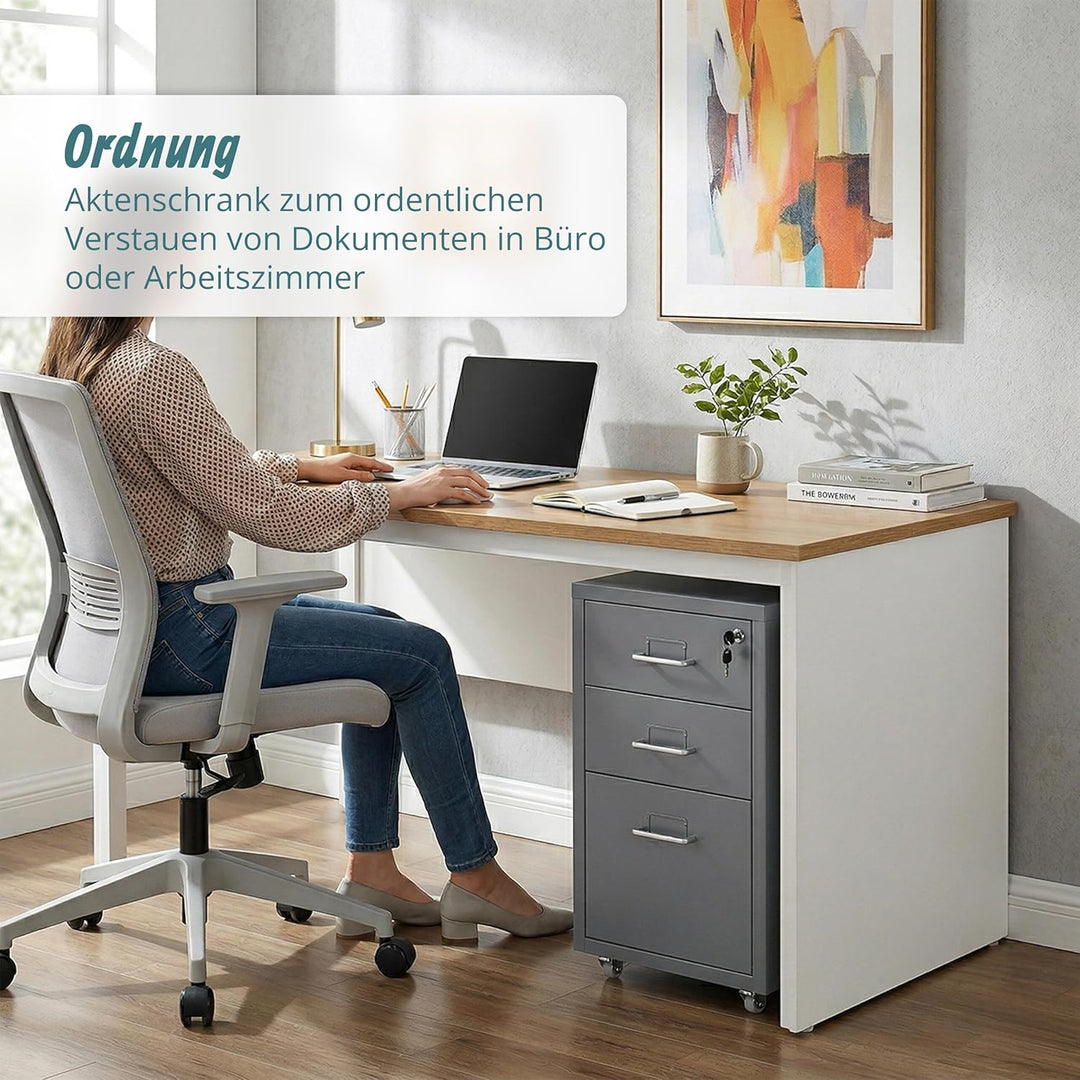 Relaxdays Rollcontainer, 3 Schubladen, HxBxT: 45,5 x 28 x 41 cm, abschliessbar, Aktenschrank auf Rol