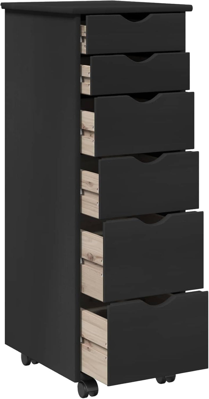 vidaXL Rollschrank Mit Rad Schwarz 34 x 39 x 93,5 cm Massivholz Kiefer, Studienmöbel, rechteckiger R