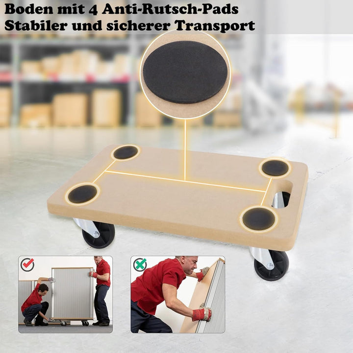 LILIIN 2 Stück Transportroller Rollbrett Möbelroller Roller 590 x 290 mm 200 kg Tragkraft Transporte