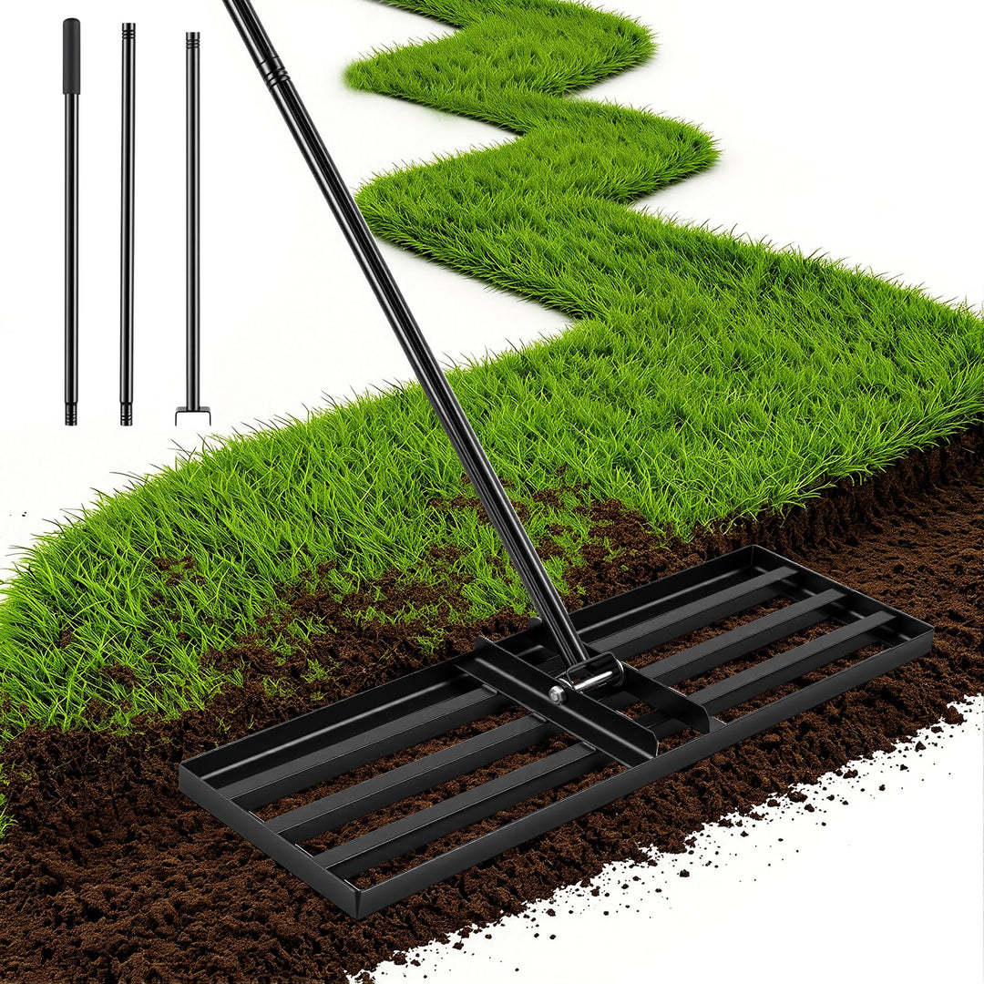 Rasenrake 76x25cm,Rasen-Nivellierrechen mit Verstellbarem 200cm,Rostbeständiger Stahl Rasen Rakel,Ni