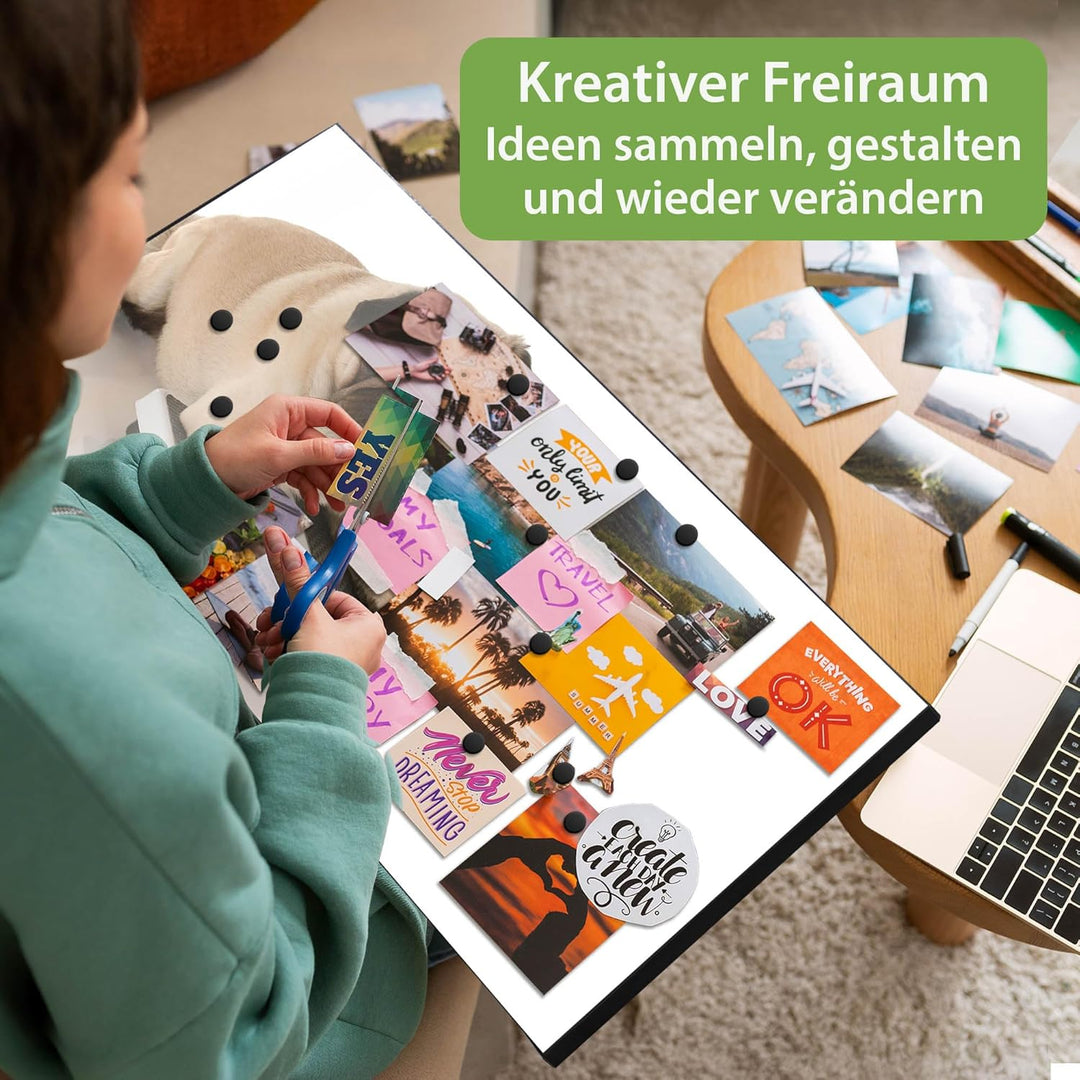 banjado Magnettafel schwarz 78 x 37cm / Magnetwand Metall/Magnetpinnwand als Memoboard/Pinnwand Magn