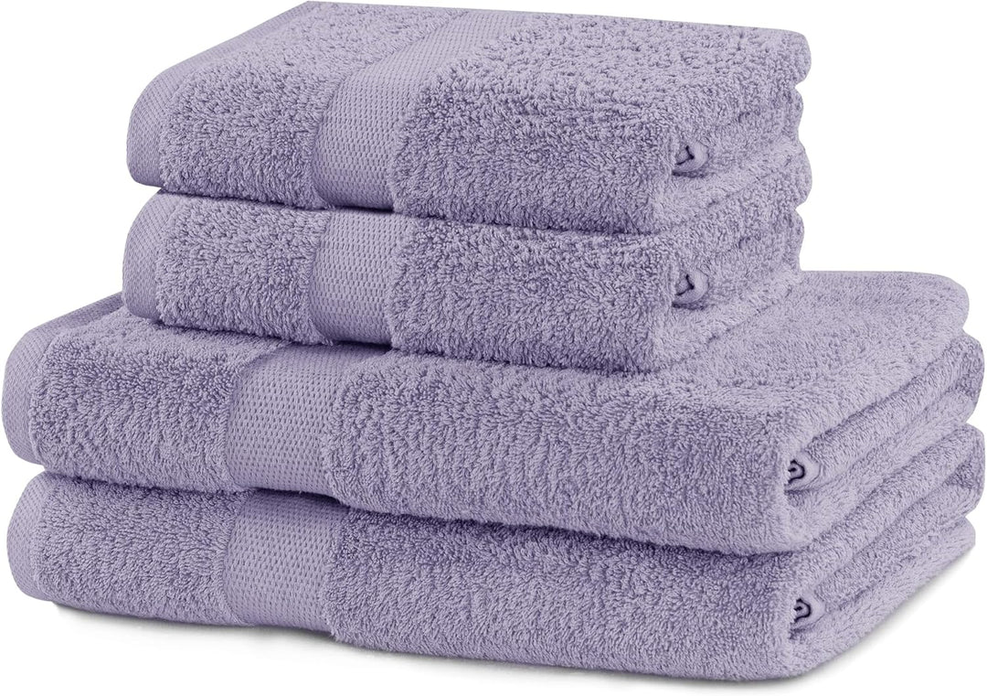DecoKing 4er Set Baumwolle Qualität 525g/m² 2 Handtücher 50x100 cm und 2 Badetücher 70x140 cm lila s