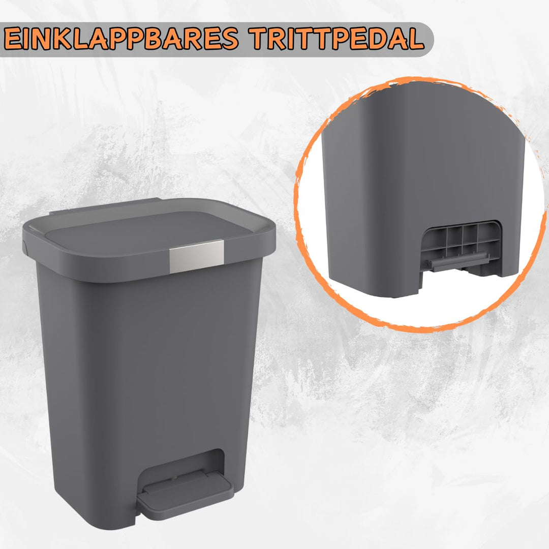 Mülleimer 40 L mit Deckel und Pedal - Treteimer, Abfalleimer mit Soft-Close, verschliessbarem Deckel