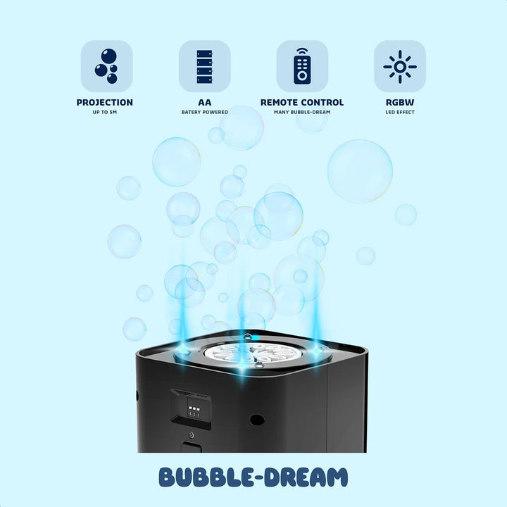 Ibiza - BUBBLE-DREAM - Tragbare batteriebetriebene Seifenblasenmaschine mit farbigen RGB-LEDs - Sync