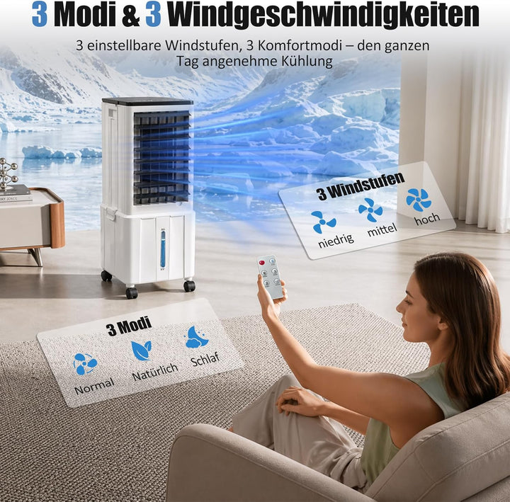 Klimaanlage Mobil, 14L 60W Klimaanlage ohne Abluftschlauch mit 12H Timer, 3 Modus, 40dB, 120°Oszilla