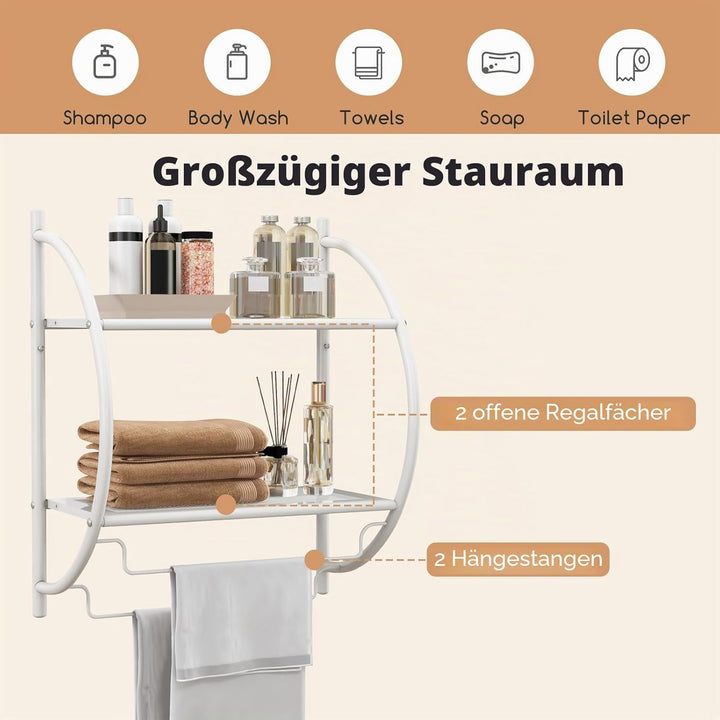 LIFEZEAL Badezimmerregal Hängend, Wandregal Badezimmer mit 2 Ablagen & Handtuchhalter, Hängeregal Wa