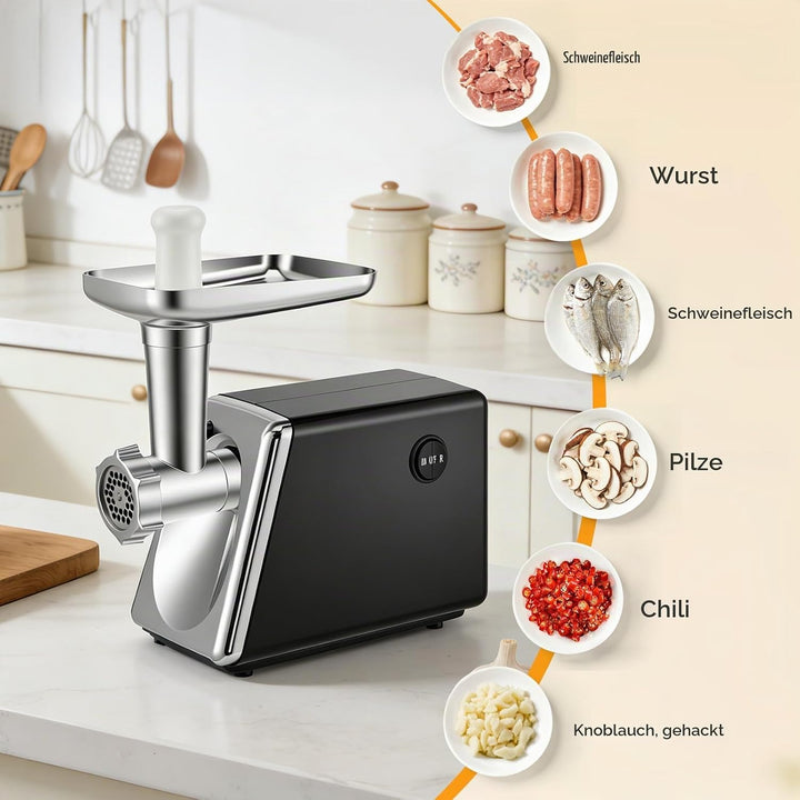 Fleischwolf Elektrisch 4 In 1 Für Fleisch,Wurst,Gemüse Käse,Leise &amp; Überhitzungsschutz, Edelstahl &amp;