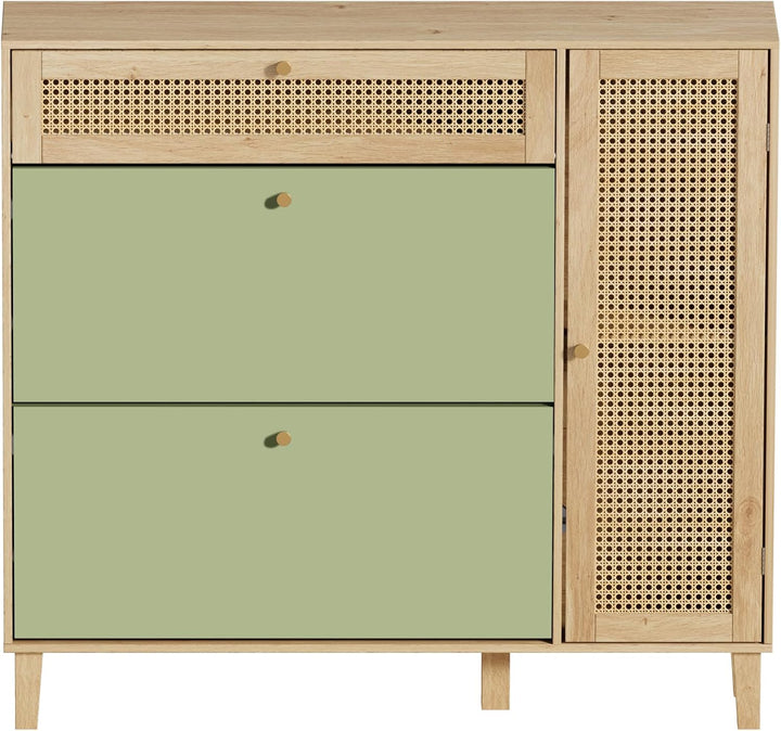 UEV Schuhschrank mit 4 Klappen 107x24x105cm, Schuhkipper schmal ratten Schuhkommode im Flur, platzsp