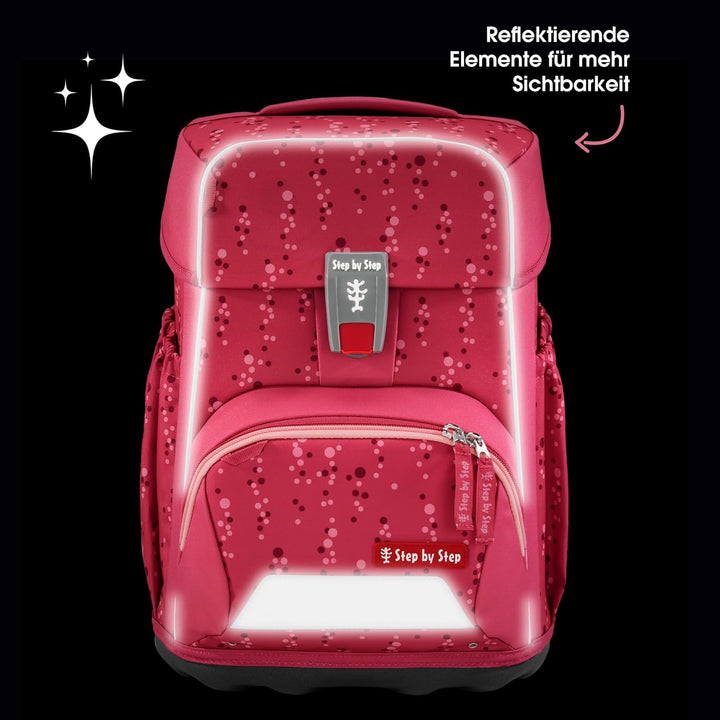Step by Step Basis Schulranzen-Set „Pink Bubbles“, 4-teilig, rosa, ergonomischer Tornister mit Refle