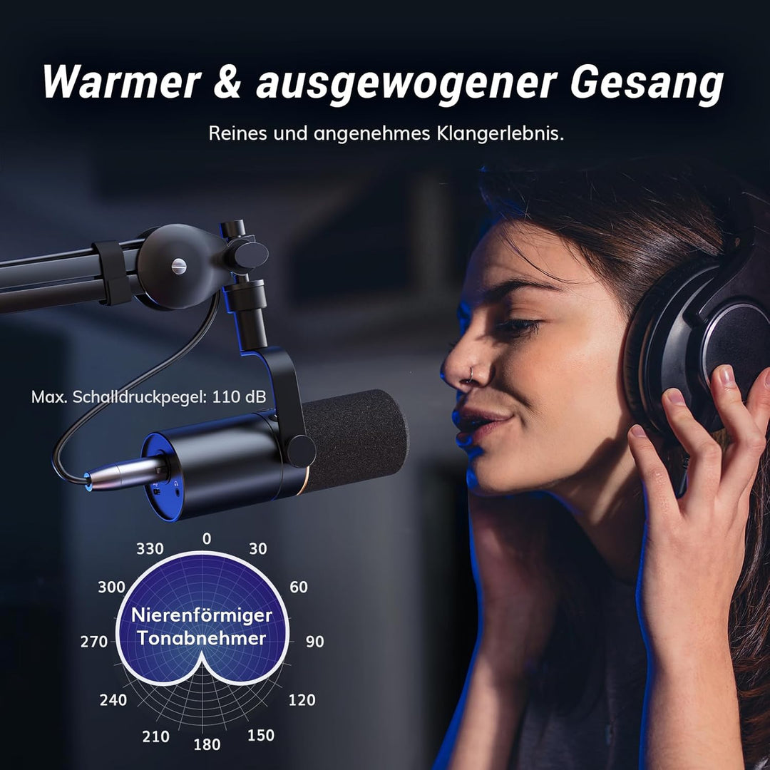 TONOR Dynamisches Microphone mit XLR/USB Kabel, Mikro PC mit Mute Button, Vocal Mic Gesangsmikrofon