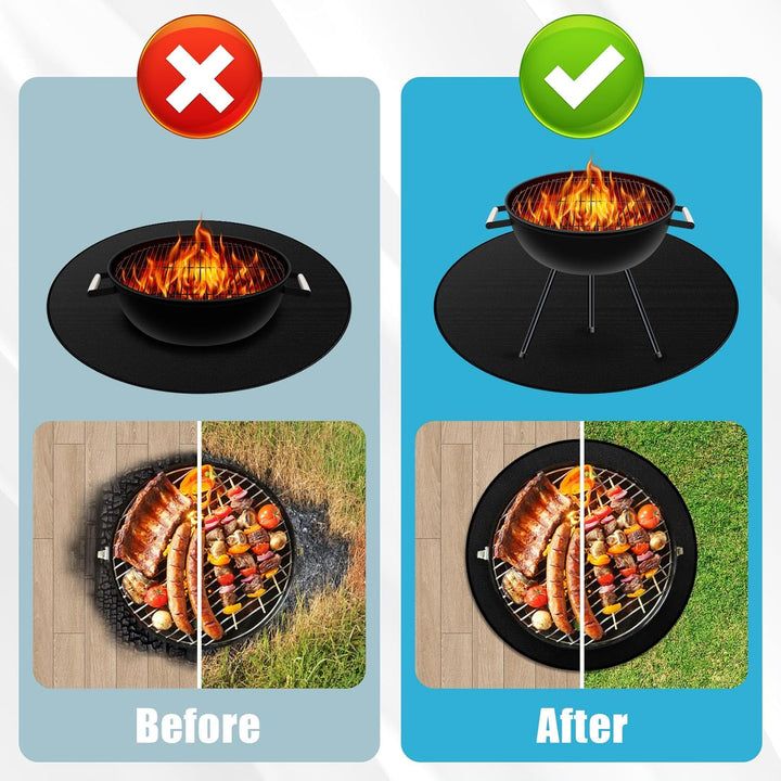 Rund Feuerfeste Unterlage, 120cm/48in BBQ Hitzeschutzmatte Wiederverwendbar Gross Grillmatte FüR Gas