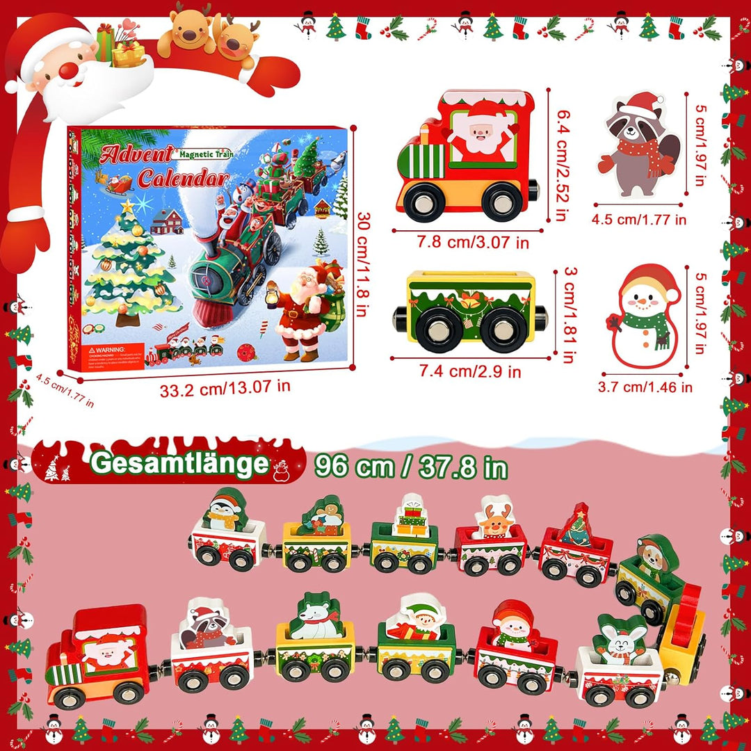 Adventskalender 2025 Holz Eisenbahn Kinder, 24 Tage Weihnachten Adventskalender Zug,Kinderspielzeug