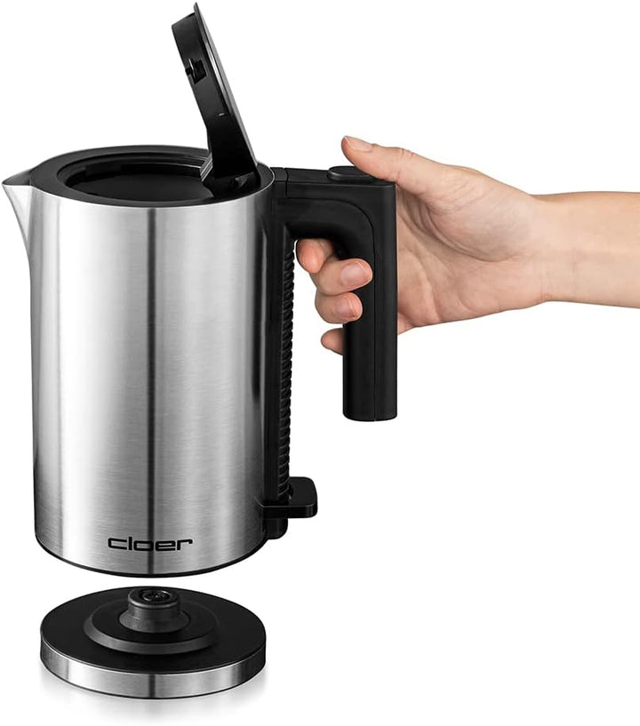 Cloer 4990 David, Wasserkocher, 1960 W, Einhandbedienung, 0,8 Liter, mattierter Edelstahlbehälter, T