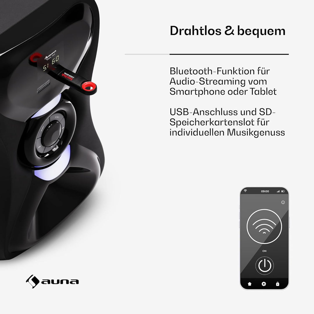 auna 5.1 Sound System - kabellose Lautsprecher-Soundbar, RGB Farbe, 120 W Leistung für TV & PC, mit