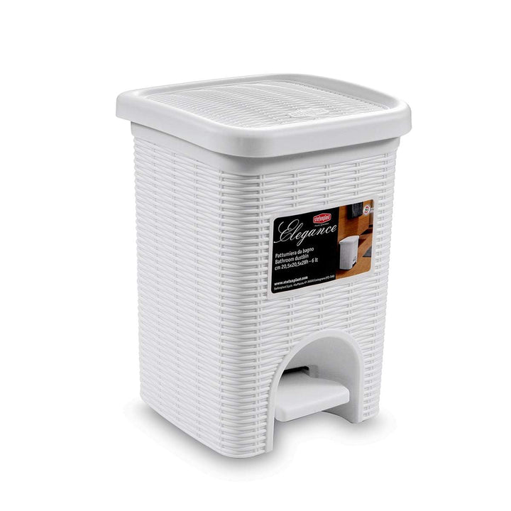 Stefanplast 30100 Abfalleimer, In Rattanoptik aus Kunststoff, 20,5 x 20,5 x 28 cm Weiss/Flyaway Orch