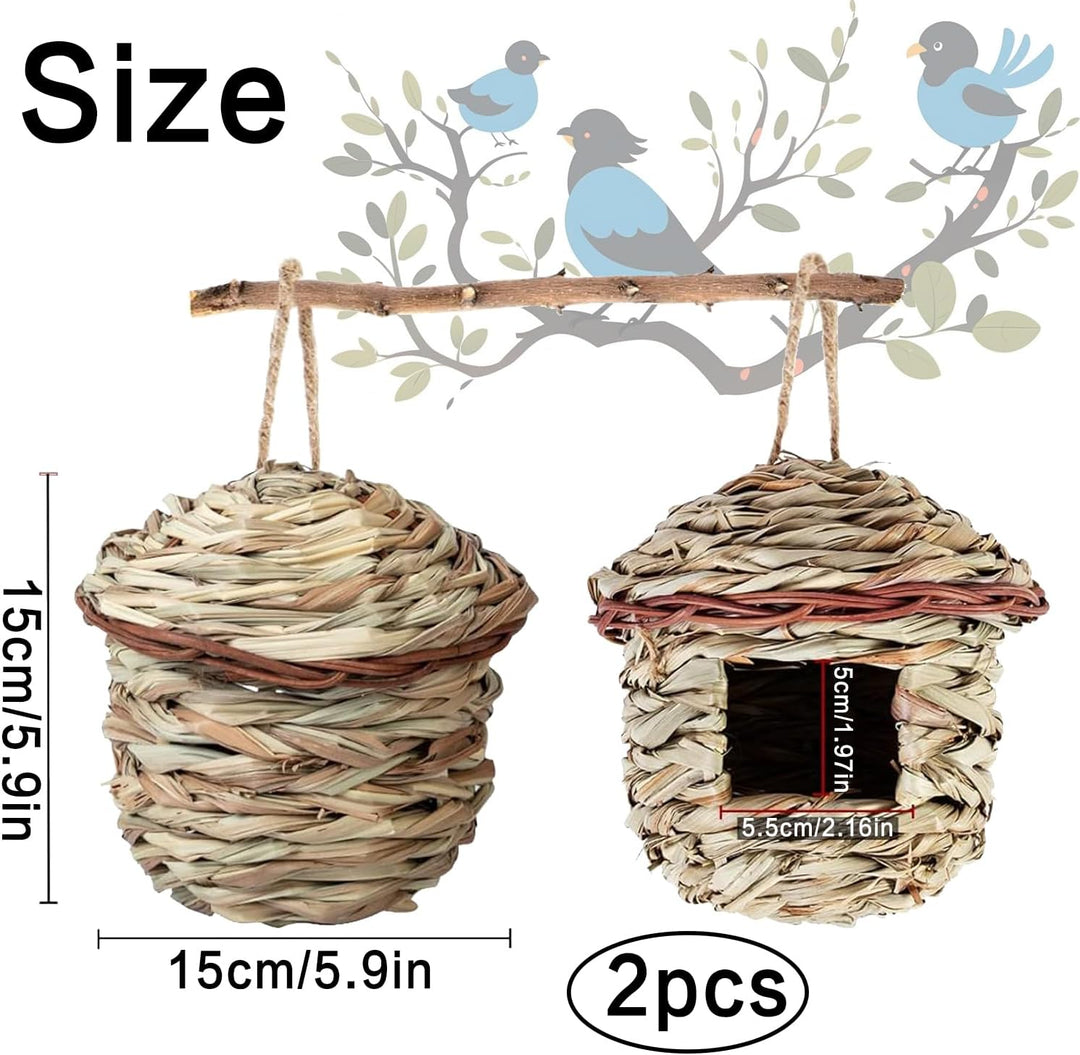 Vogelnest Gras, 2 Stück Gras Bird Nest, Vogelhäus, Handgewebte Vogelhäuser, Vogelhäus zum Aufhängen