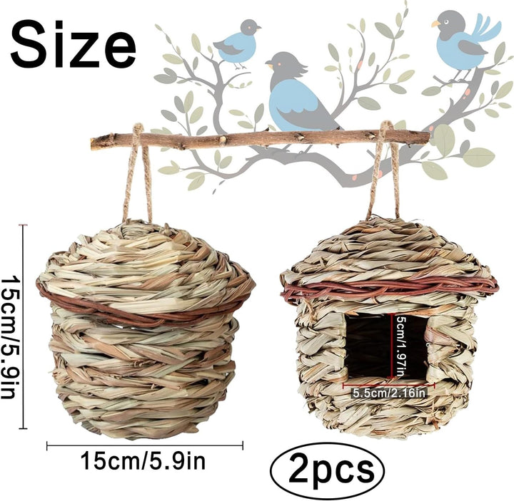 Vogelnest Gras, 2 Stück Gras Bird Nest, Vogelhäus, Handgewebte Vogelhäuser, Vogelhäus zum Aufhängen