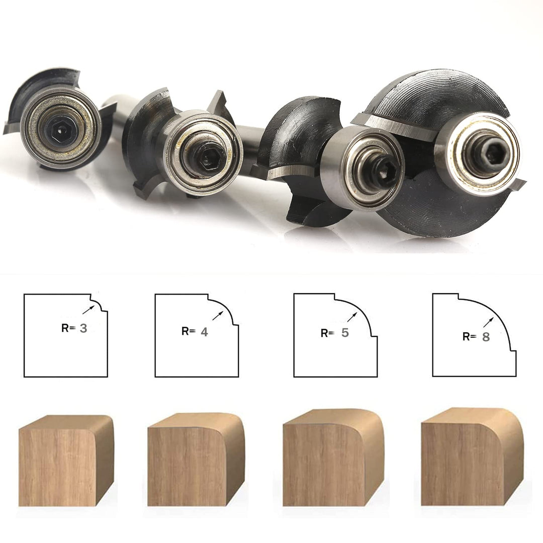 Sinoprotools 4 Stück Abrundfräsar, 8mm Schaft Rundfräser Standard Radiusfräsar Set, mit Kugelleger,