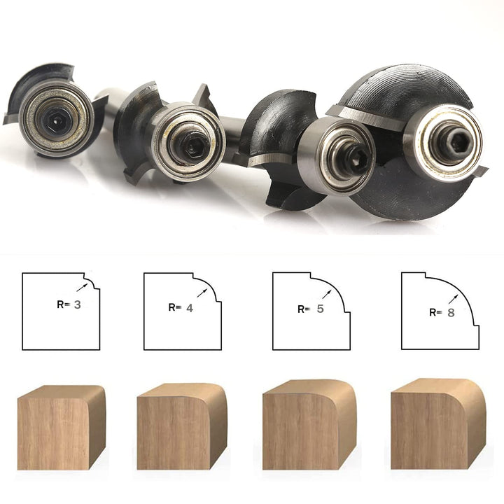 Sinoprotools 4 Stück Abrundfräsar, 8mm Schaft Rundfräser Standard Radiusfräsar Set, mit Kugelleger,