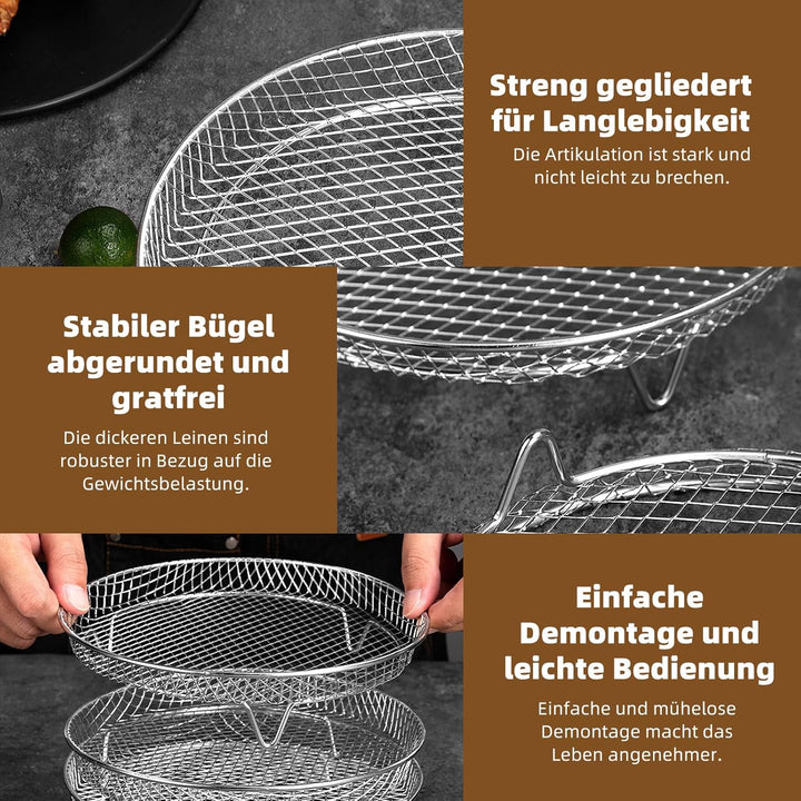 ACESOME 3 Stück Heissluftfritteuse Zubehör Air Fryer Rack,Edelstahl Gitter, Airfryer Gittereinsatz,