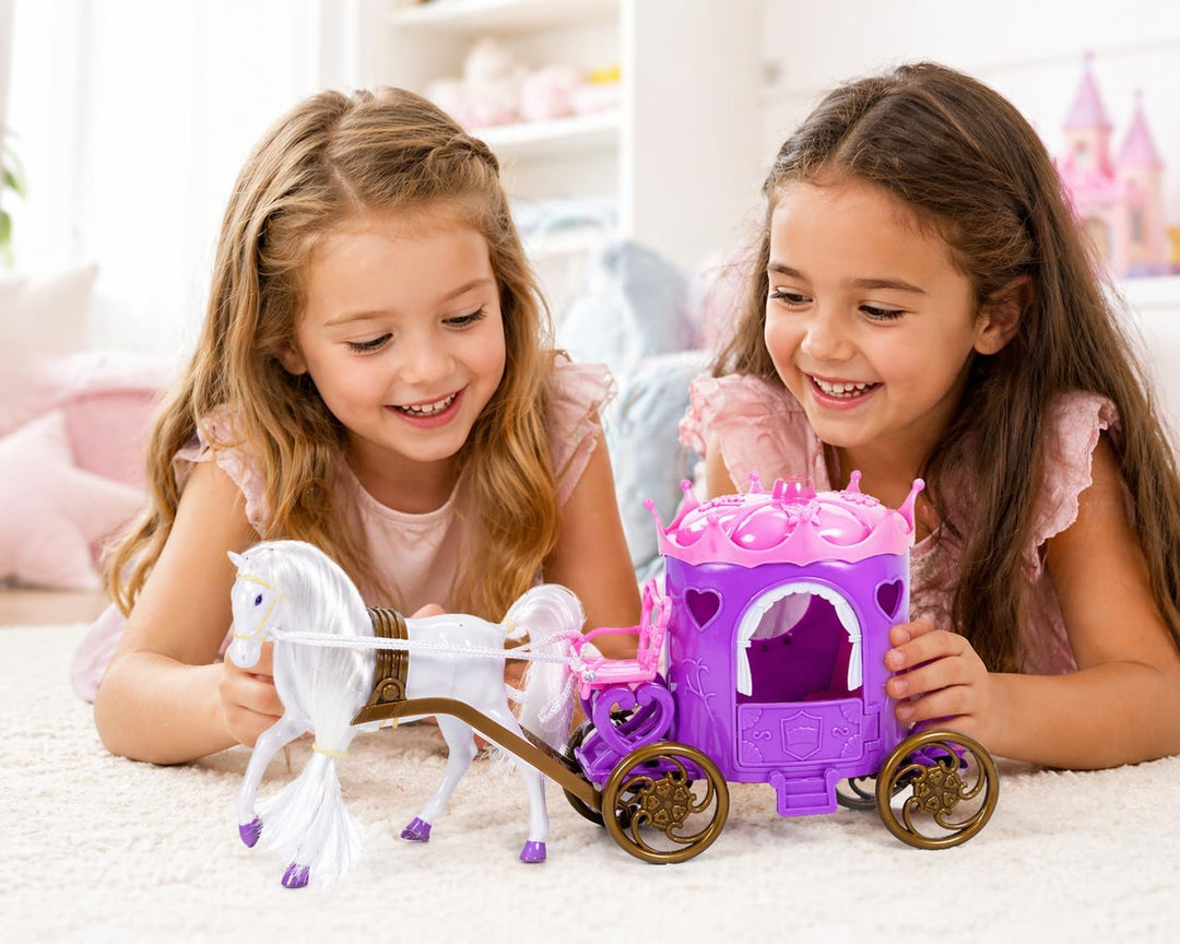 Prinzessinnen Kutsche mit Pferd 32 cm – Grosses Märchen Spielset für Mädchen – Puppenkutsche Kinder