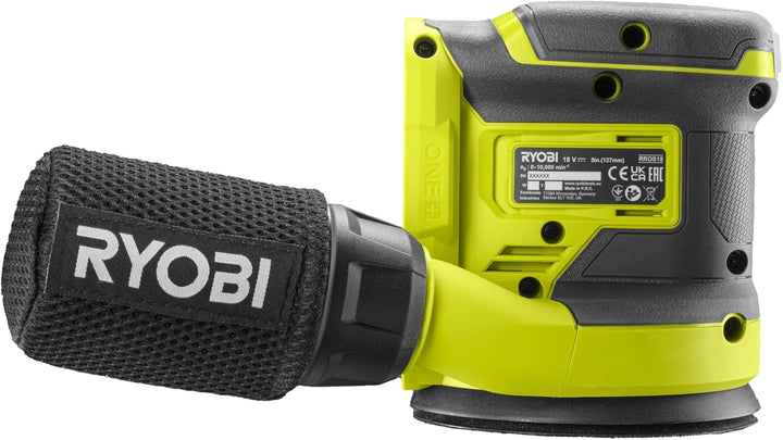 RYOBI 18 V ONE+ Akku-Exzenterschleifer RROS18-0, 125 mm Schleifteller, 2,5 mm Schwingkreis, Effizien