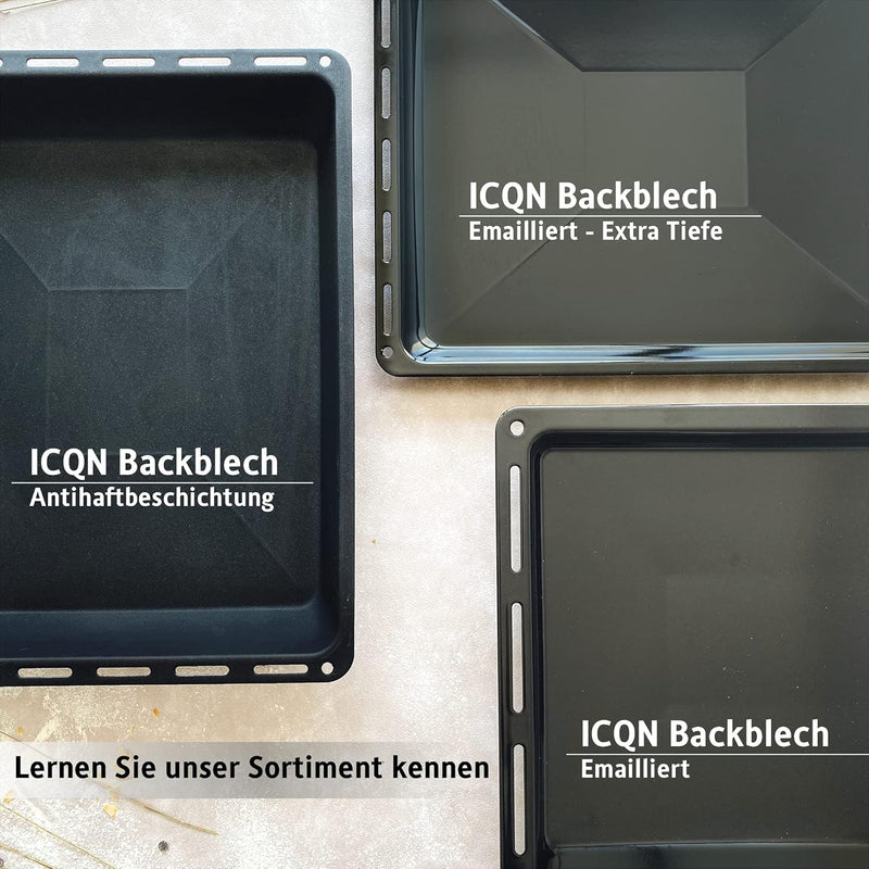ICQN Backblech 455x375x30 mm Set, 2er Emaillierte Fettpfanne für Backofen und Herd, Passend für Bosc