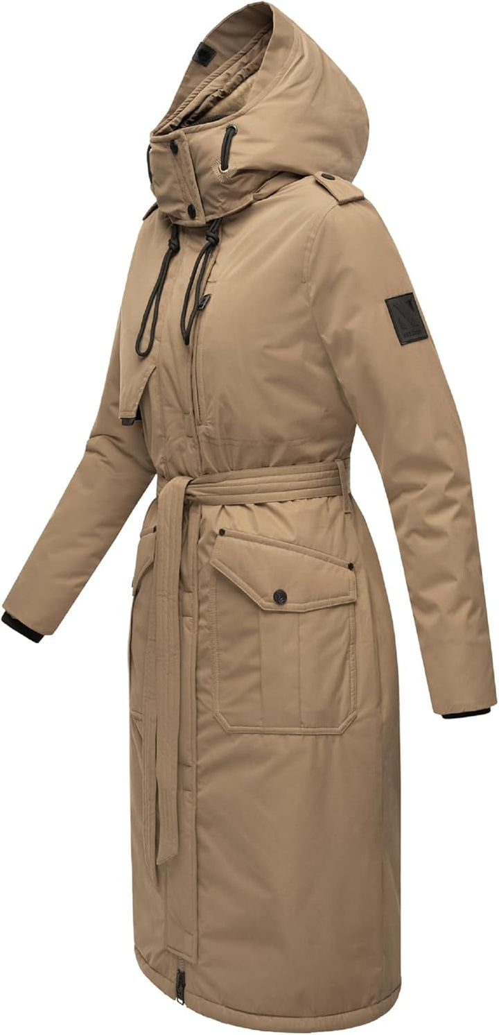 Navahoo Damen Wintermantel Warmer Parka lang mit hohem Kragen und weicher Kapuze Hokulanii XS-XXL XS