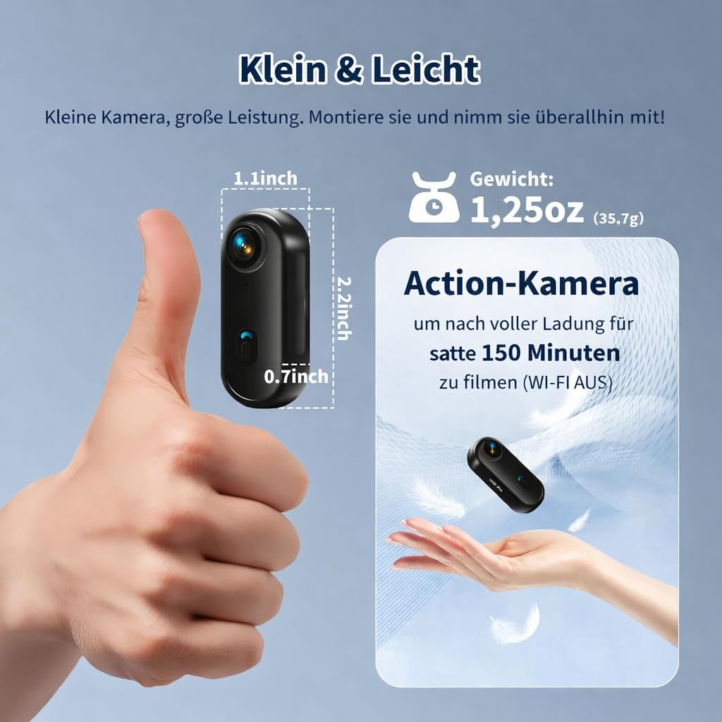 Action Cam 4K Mini Bodycam WLAN Magnetische Mini Körperkamera Ultra HD, POV Kopfkamera mit App, 360°
