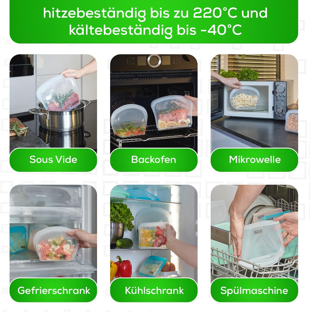 3,5L Wiederverwendbarer Silikonbeutel Gefrierbeutel Aufbewahrungsbeutel reissfest, hitze-kältebestän