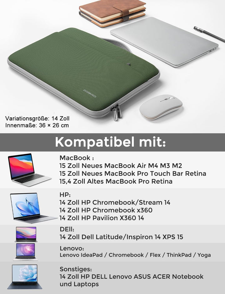 DOMISO Laptoptasche 14 zoll Laptop Hülle Tasche Kompatibel mit 15 Zoll MacBook Air M4/A3241 M3/A3114