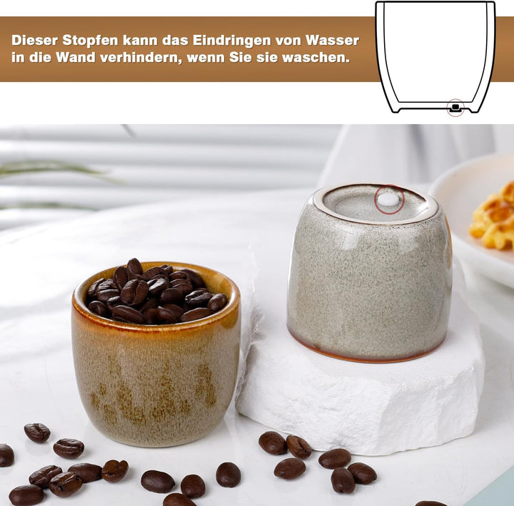 NOVAJOY | Espressotassen Set | 4-teilig | 50 ml | Hochwertige Mini-Espressotasse aus Steingut | Ohne
