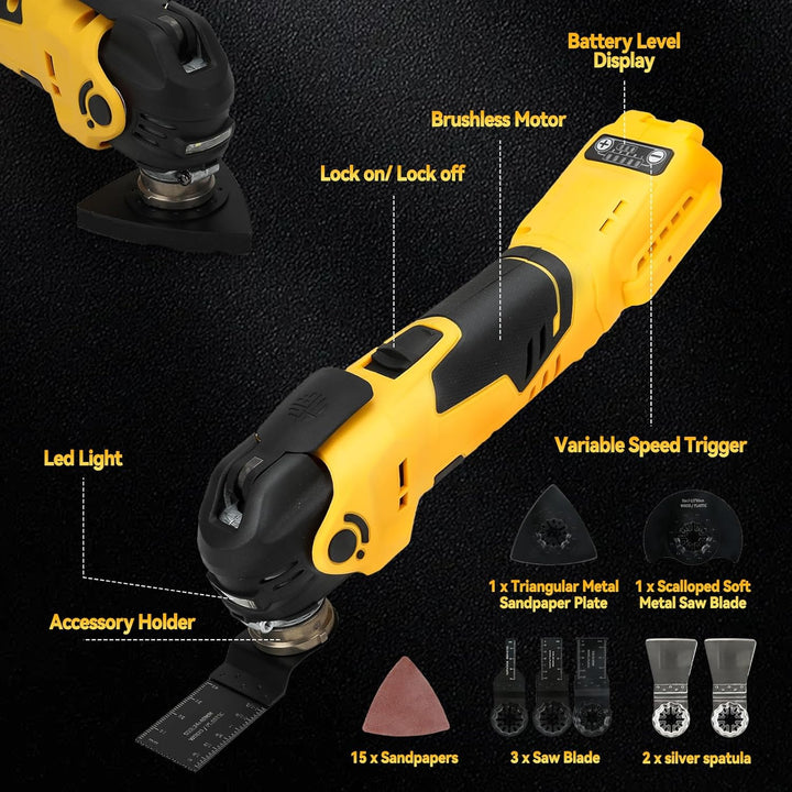 Akku Multifunktionswerkzeug für Dewalt 18-20V, Oszillationswerkzeug Akku Bürstenlos Motor Multitool