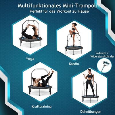 GYMAX Fitness Trampolin φ101cm, leise faltbares Mini Trampolin bis zu 150 kg Belastbar, Gartentrampo
