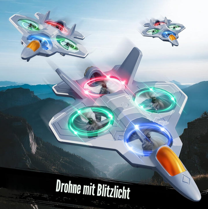 4DRC V50 RC Flugzeug,2 Startmodi, Lichter, 360° Flip, Headless-Modus, 3 Geschwind, 2 Batterien, 2,4