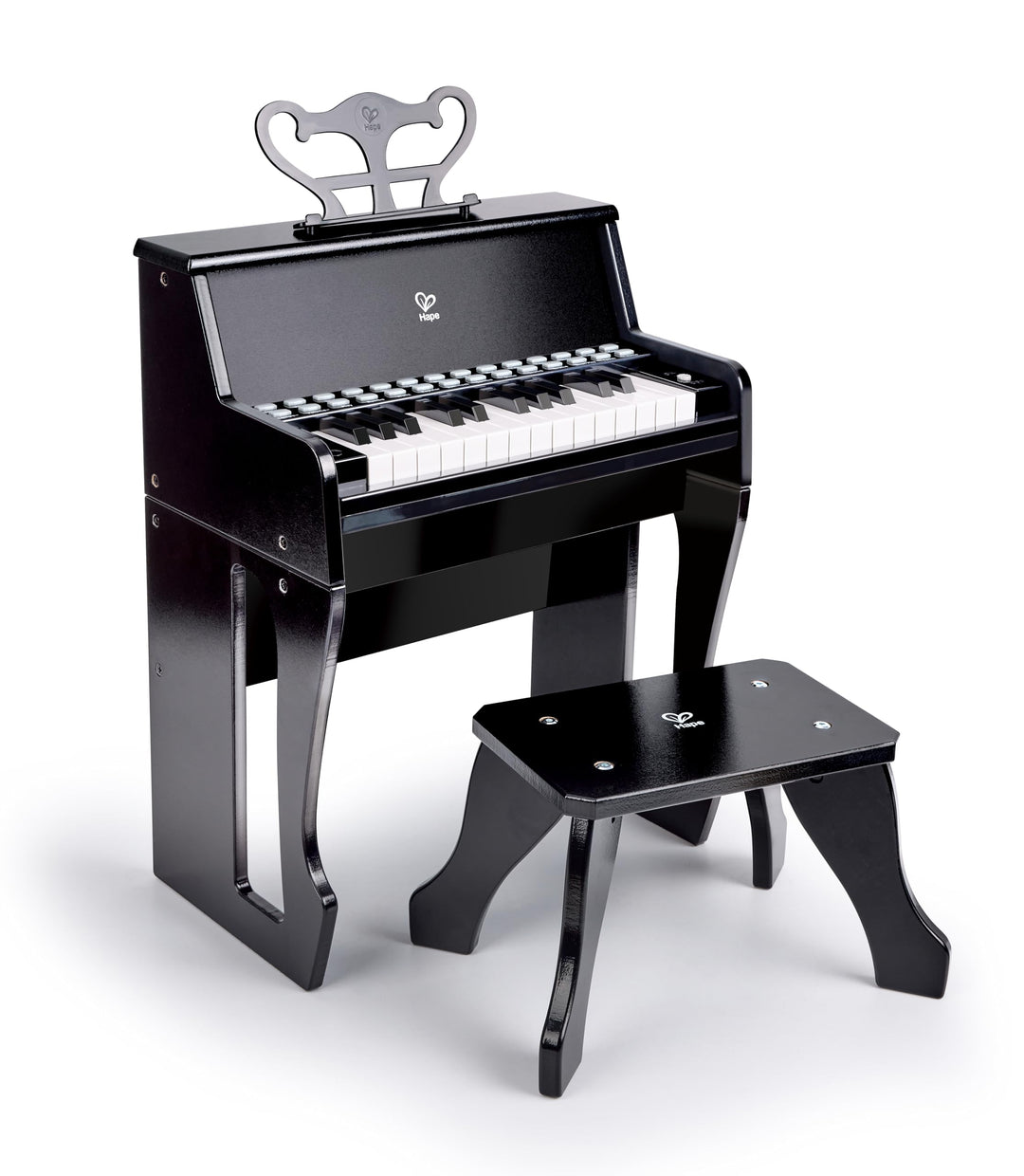 Hape Leuchttasten-Piano mit Hocker und Notenhalter, Musikspielzeug aus Holz, ab 3 Jahren, Schwarz