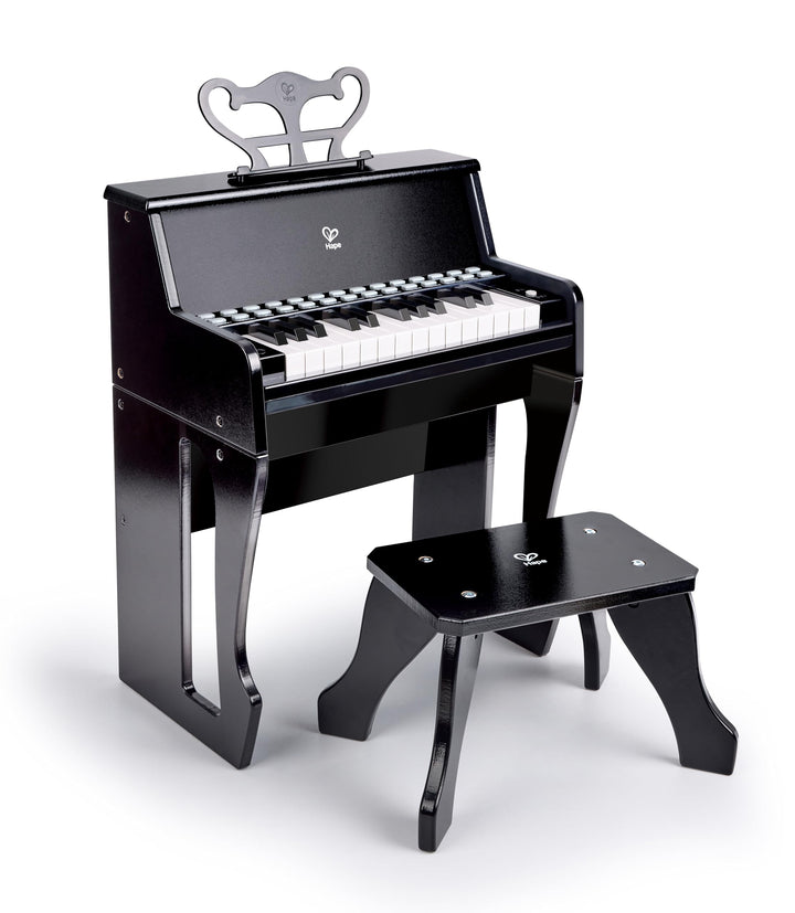 Hape Leuchttasten-Piano mit Hocker und Notenhalter, Musikspielzeug aus Holz, ab 3 Jahren, Schwarz
