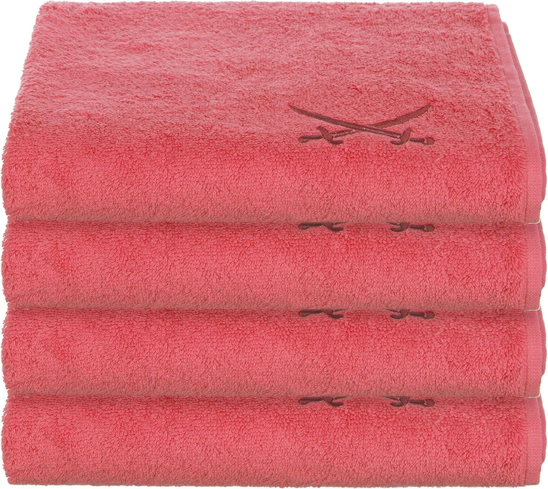 Sansibar Handtuch 4er Set 50x100 cm 100% Baumwolle mit gesticktem Säbel Logo Badtuch Coral 4er Set C